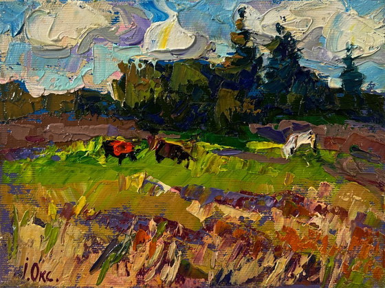 Original Oil Painting Field Day Landscape Summer Nature – Paintings & Drawings, Canvas (photo 3 of 8)