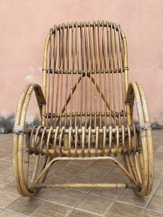 Image 1 of Vintage Rattan Rocking Chair – Sculptural & Handwoven – Italy, ca. 1960s