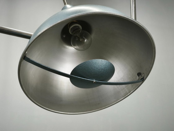 A.L.F. Firenze Italian Industrial Three-Light Chandelier, 1970s – Metal (photo 7 of 11)
