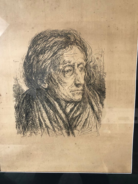 Image 1 of Original Expressionist Etching, 1914 – Contemplative Portrait of an Elderly Man
