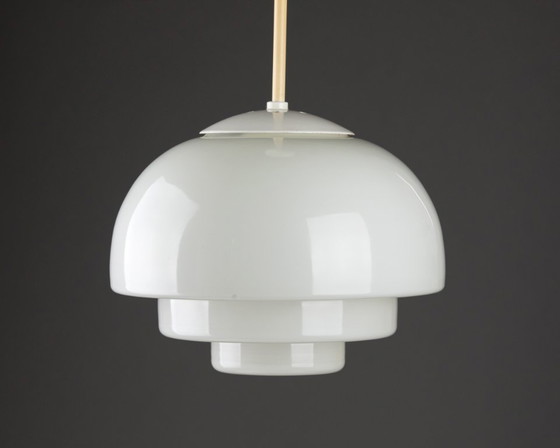 Image 1 of Bauhaus Art Deco hanglamp, opaalglas, wit, Mithras plafondlamp