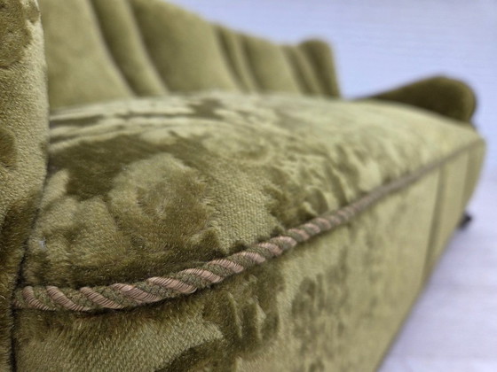 Image 1 of 1960s, Danish 3-seater sofa, furniture velour, carved oak wood.