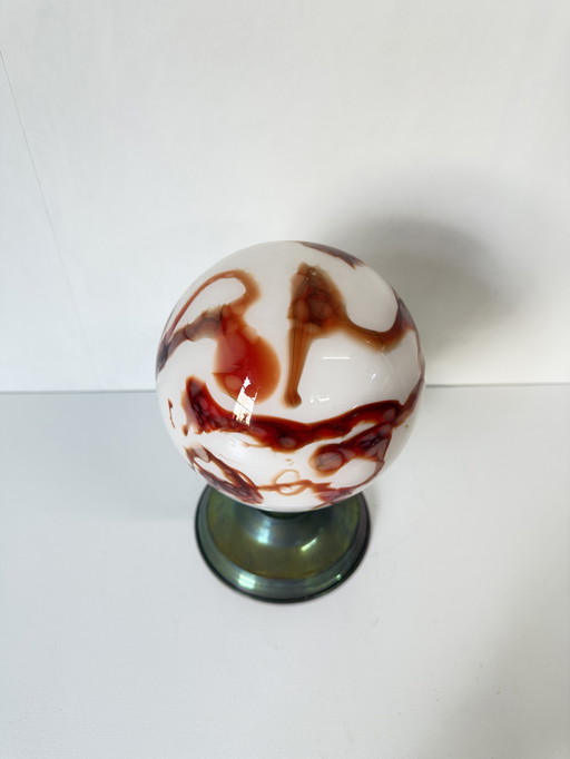 Vintage gemarmerde plafonniere bol wit rood glas Art deco