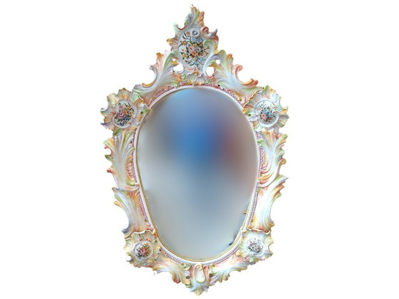 Image 1 of Magnificent Art Mirror in Polychrome Ceramic – Maria Pegoraro for Riccardo Capuzzo Bassano – 1950