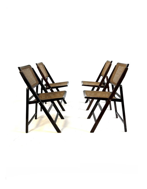 Ensemble de 4 chaises pliantes vintage en toile, Italie, années 60