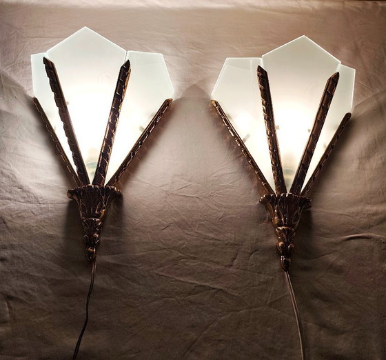 Image 1 of Pair of bronze wall sconces. Spain, 1980s.