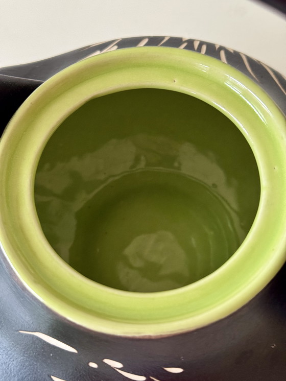 Image 1 of Japanese Style Teapot Bat Trang Ceramic - Bamboo Engraving