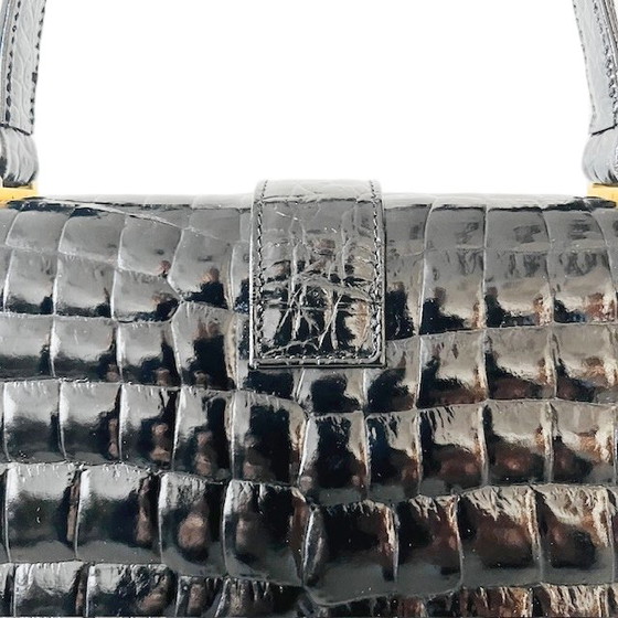 Image 1 of Borsa vintage in vernice nera con stampa coccodrillo Vimar Paris, anni '60