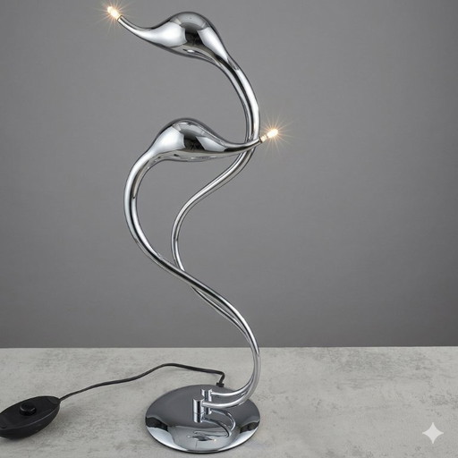Designer table lamp, swans, Swan, in chrome, Woofi leuchten