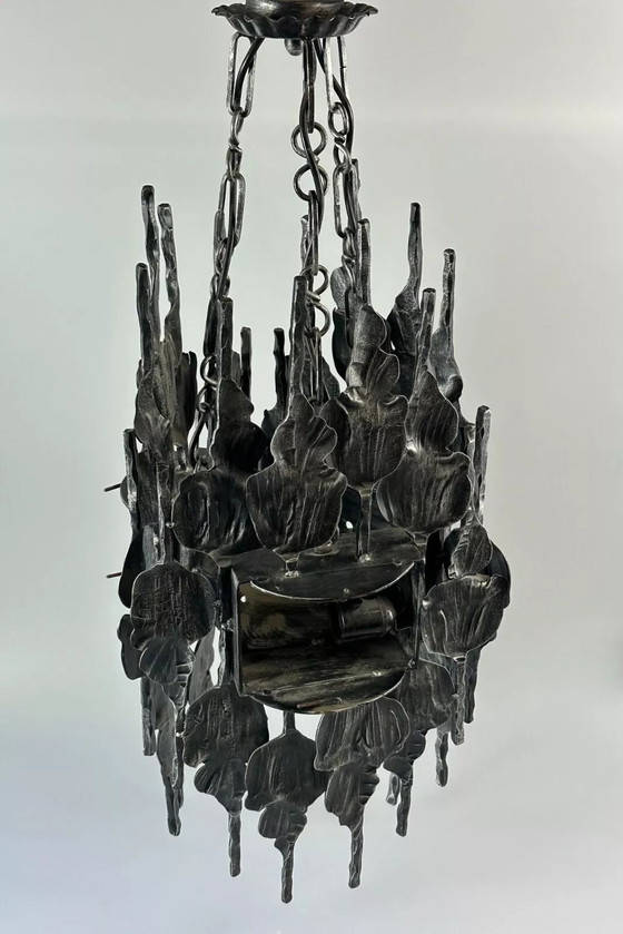 Image 1 of 60s 70s Brutalistische kroonluchter plafondlamp Tom Ahlström & Hans Ehrlich