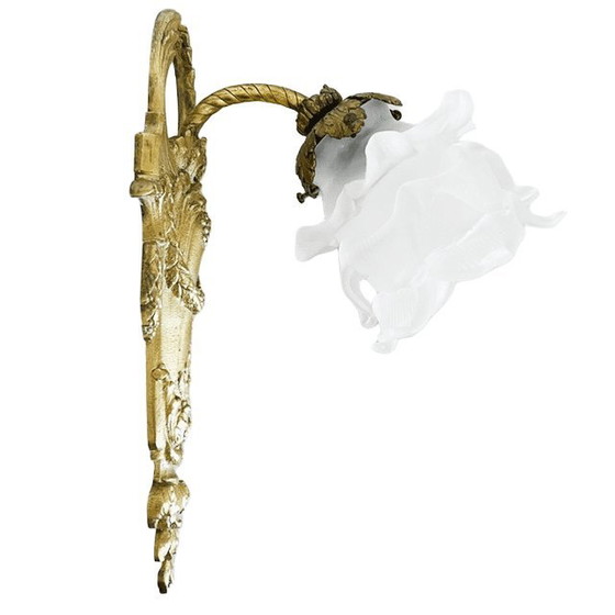 Image 1 of Antique brass Baroque Rococo wall lamp rose 1930s