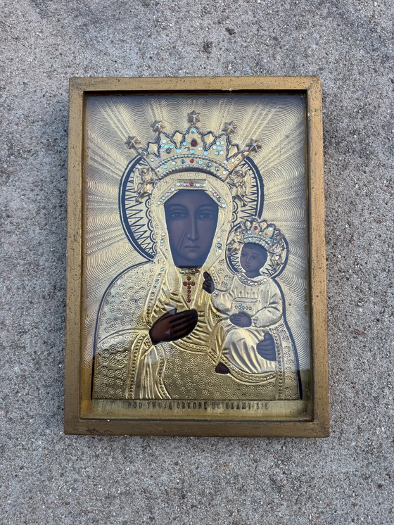 Image 1 of Icona dipinta e metallo sbalzato, Polonia, inizio XX secolo