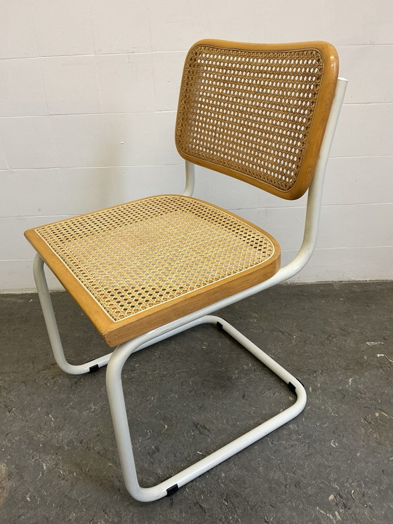 1x Chaise Vintage Cesca Breuer, Chaises de salle à manger, Bois, Métal, Blanc (photo 10 sur 11)