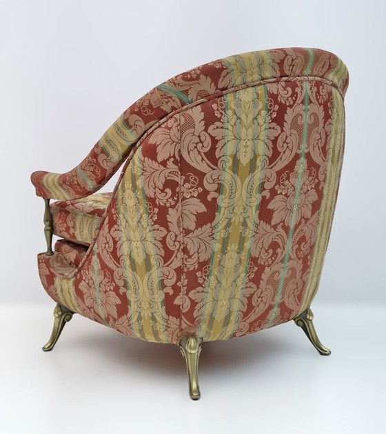 Image 1 of Paire de fauteuils français de style Art déco en laiton et tissu, années 1950