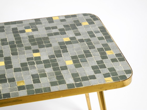 Image 1 of Beautiful Mid-Century Modern Brass Side Table With Mosaic Surface by Münchener Zierspiegel