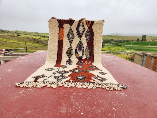 Vintage Beni Ouarain Rug 244x150 cm – Handmade Moroccan Wool Carpet – Colorful Berber Tribal Design