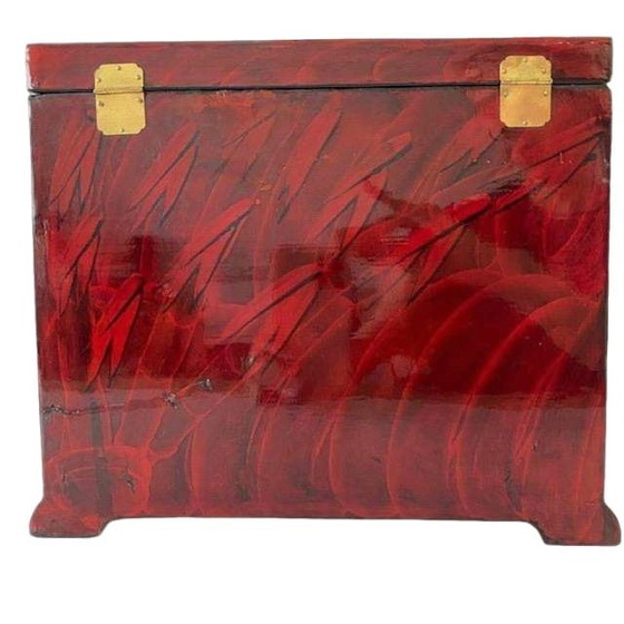 Image 1 of Vintage Chinese sieradendoos rood lakhout messing 1960's