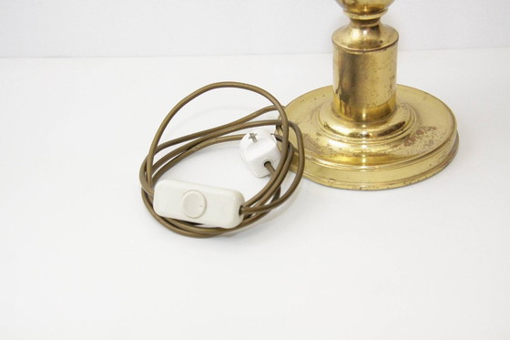 Image 1 of Lampada da tavolo a tre fiamme in ottone beige oro 53cm anni '70 J Vintage