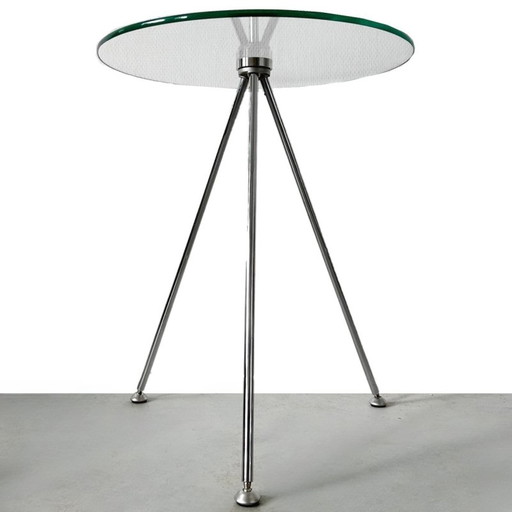 Table d'appoint en verre design vintage trépied chromé