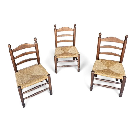 3 x Antique Provincial Ladderback Child's Chairs / Rush Seat / 1930s – Dining chairs (photo 3 of 18)