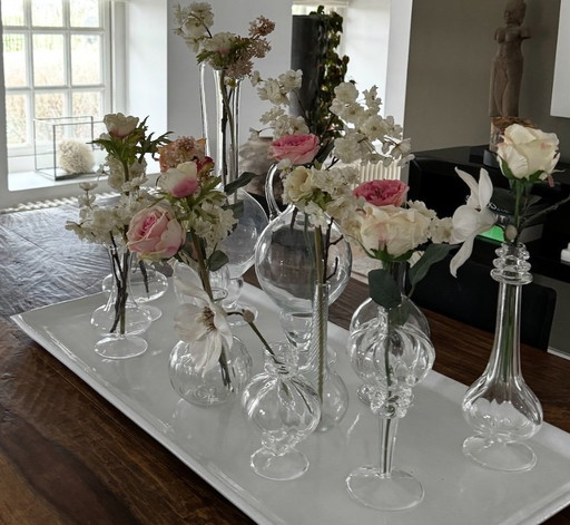 Tall glass jug/vase made of thick glass, classic model with ear