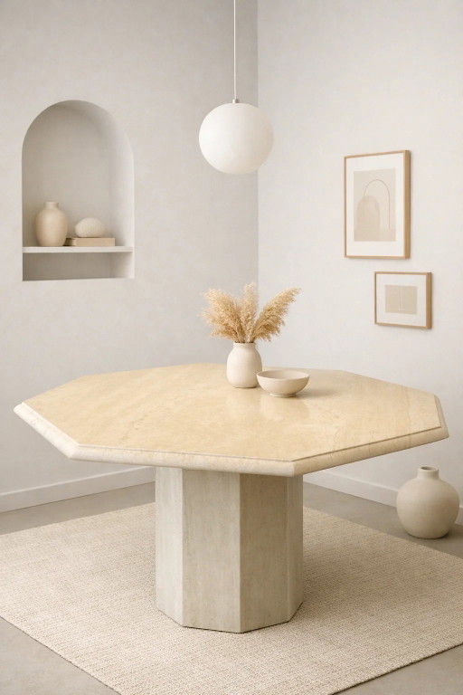 Mesa de comedor octogonal de travertino vintage – eettafels