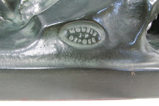 Image 1 of Plaster sculpture with a green bronze patina, signed BON