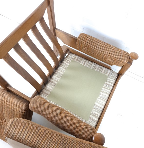 Image 1 of Vintage fauteuil brutalist Deens design hout stof jaren 70