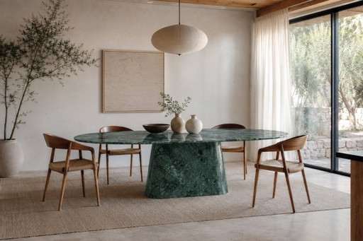 Travertin Ovale Massieve Eettafel – Verde Guatemala Marmer