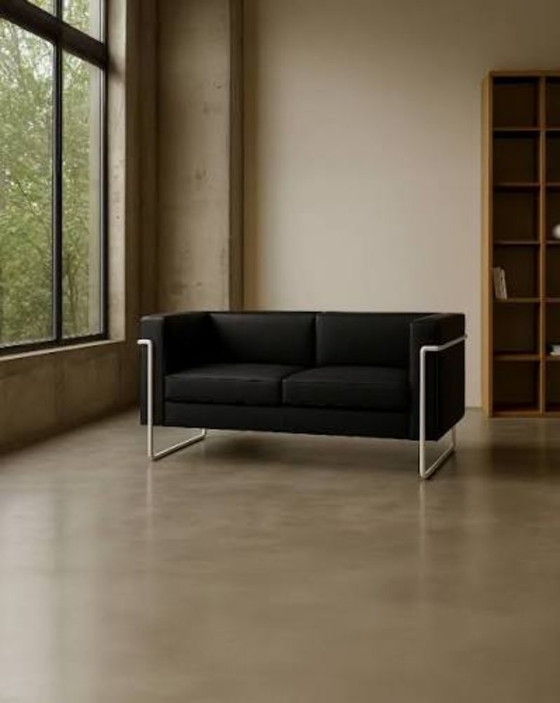 Designer sofa Marcel Olsen MO-77 with ottoman, 2 seaters, Leather, Chrome, Black (photo 5 of 5)