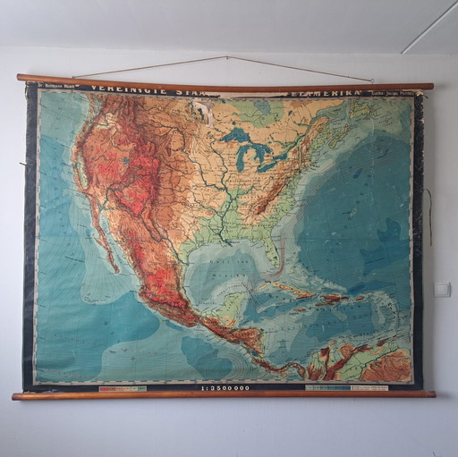 Vintage School Map/Wall Map; Vereinigte Staaten und Mittelamerika (USA & Central America)