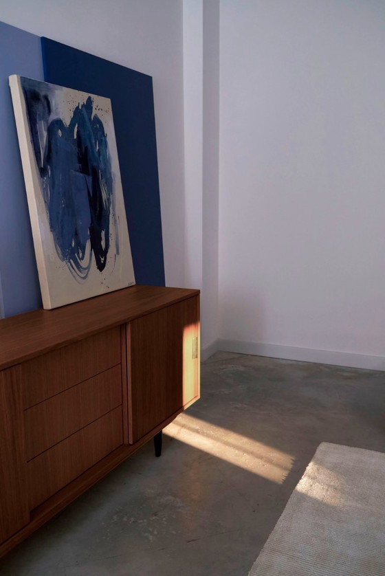 Image 1 of Dressoir gebeitst teak T-S02 schuifdeur en 3 laden 240