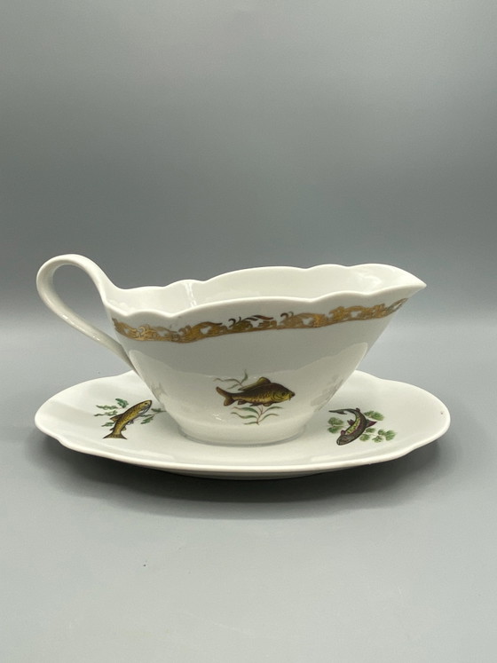 Jaren 80 L'Hirondelle Porseleinen Sauskom met Visdecor – Decoratieve objecten, Porcelain (photo 3 of 10)