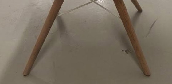 Image 1 of 6 Eetkamerstoelen Bert Plantagie Joni Wood leer met stof blauw