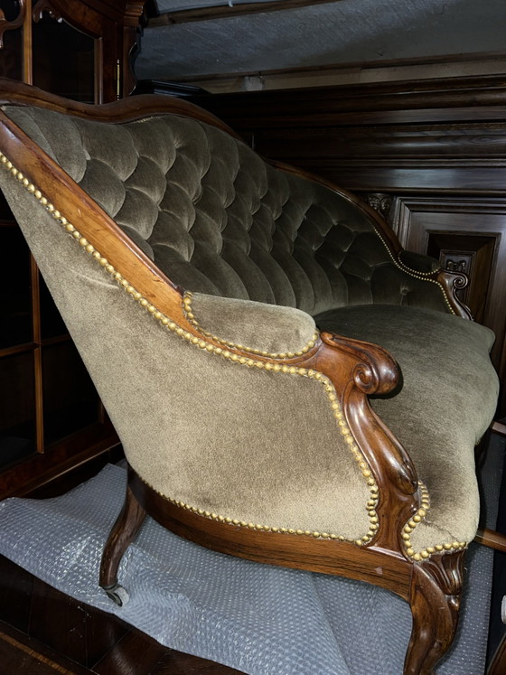 Antique Mahogany Biedermeier Sofa – Velvet, Wood (photo 8 of 8)