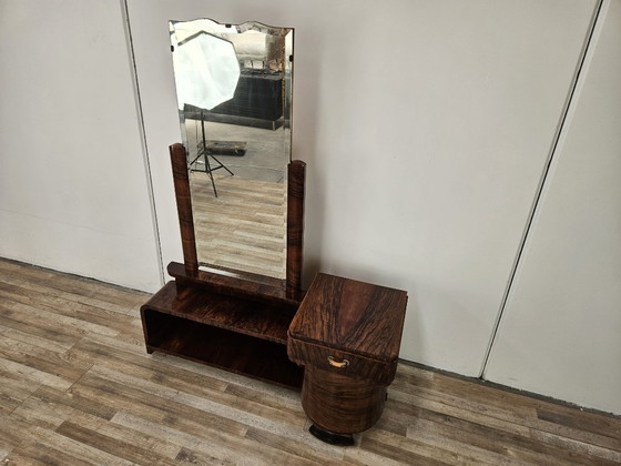 Image 1 of Art Deco kaptafel van wortelnotenhout met spiegel
