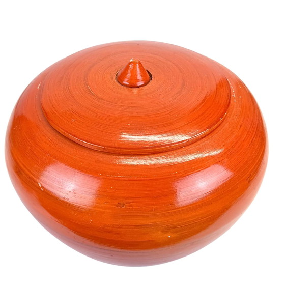 Vaso per zenzero in lacca rosso fuoco antico tornito a mano con coperchio – c. 1900 – Oggetti decorativi, Wood (photo 3 of 7)