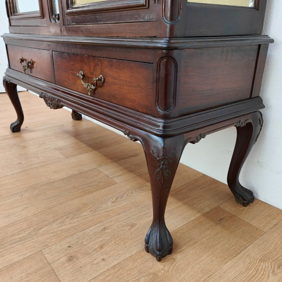 Image 1 of Vitrine, buffet, vaisselier, meuble mural de style Chippendale vintage