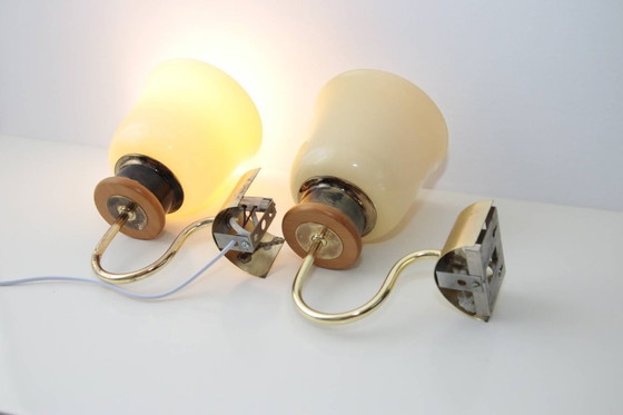 Image 1 of Set of 2 wall lamps brass glass shade 80s J Vintage