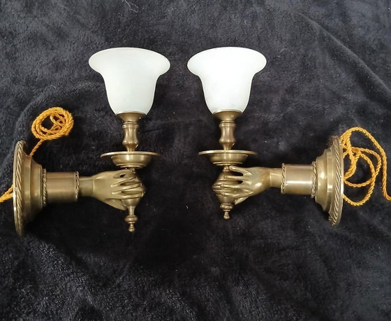 Image 1 of Espléndidos apliques de pared grandes con manecillas de bronce macizo