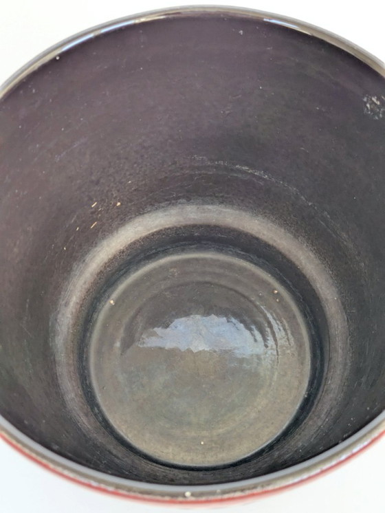 Image 1 of Large Vintage West German Pottery Planter, Bright Red Mid-Century Flower Pot, Strawberry Texture