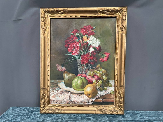 Old painting “Still life with flowers and fruit”. – Paintings & Drawings, Canvas (photo 7 of 7)