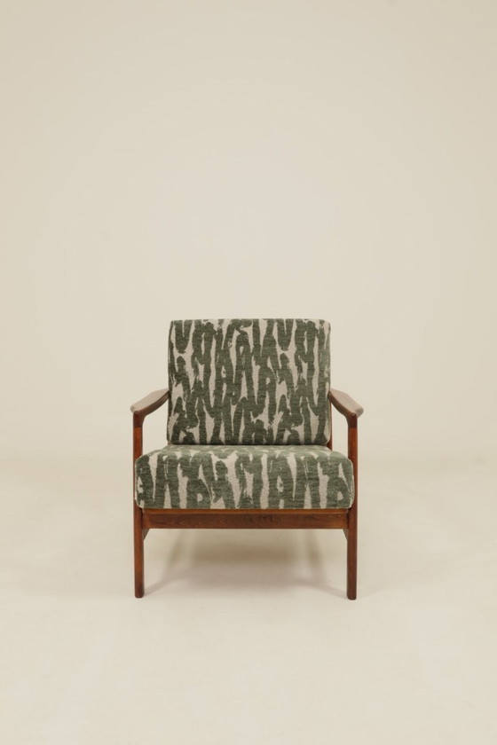 Image 1 of Vintage armchair green jaquard mid century modern design by Z.Bączyk 