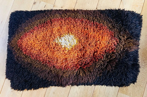Image 1 of 2x vintage, original 1970s shag rugs, rugs in perfect condition, orange, yellow, brown