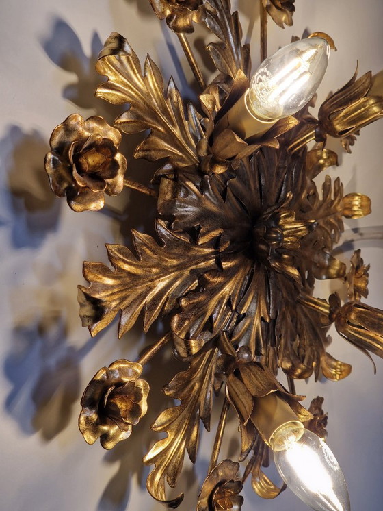 Image 1 of Plafonnier/applique murale florale dorée florentine – 42 cm par Illuminazione d'Arte S.N.C.