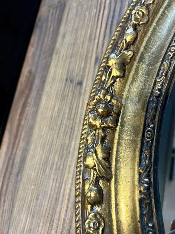 Specchio da parete vintage Art Nouveau, anni '20, molto ben conservato con decoro floreale, cornice in legno (photo 4 of 6)