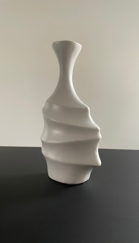 Image 1 of Designer ceramic vase matte white sculptural 25 cm