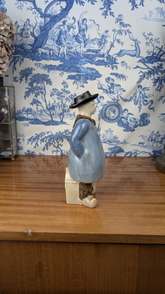 Image 1 of Denbac pour Noyer botella de licor antropomorfa de un pastor de Berrichon, cerámica de principios del siglo XX