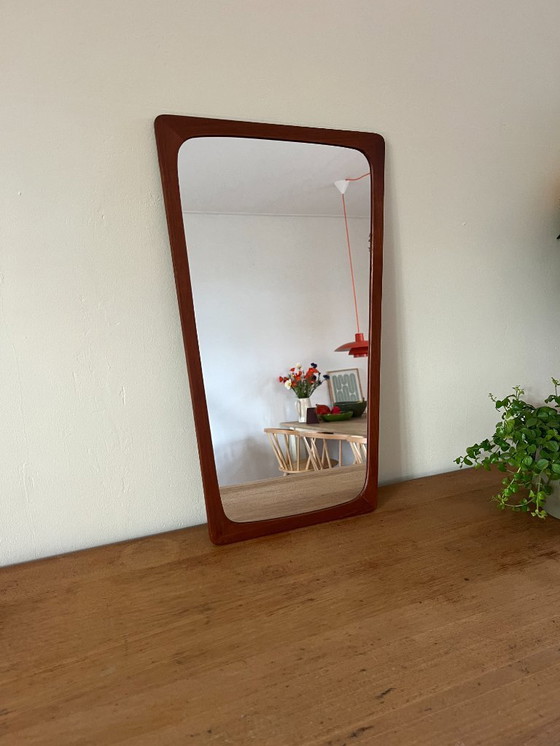 Image 1 of Vintage Deense teakhouten spiegel - spiegel uit het midden van de 20e eeuw