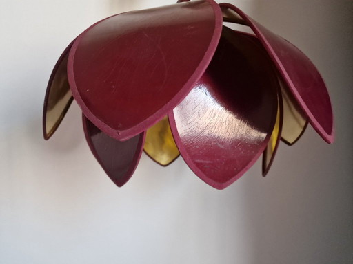 Burgundy lotus flower pendant light by Robert de Schuytener, 1980s